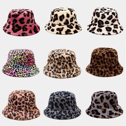 Casual Warm Bucket Hat Women's Autumn Winter New Versatile Leopard Pattern Plush Thickened Windproof Fisherman Hat HCS245