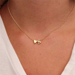 Pendant Necklaces Fashion Tiny Heart Initial Necklace Gold Silver Colour Stainless Steel Letter Name Choker Necklace For Women Pendant Jewellery Gift Z0321