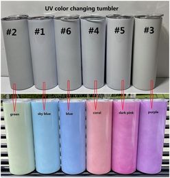 UV Colour Changing Tumbler 20oz Sublimation Tumbler Sun Light Sensing Stainless Steel Straight with Lid and Straws FY4197 ss0323