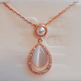 Pendant Necklaces MOONROCY Rose Gold Colour Opal Chokers Necklace Synthetic Pearl For Women Gift Drop Vintage Jewellery Wholesale