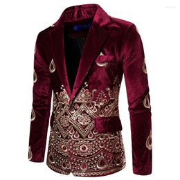 Men's Suits Men's Suit Luxury Blazer Costume Stage Jacket Male Velvet Gold Thread Embroidered Dress