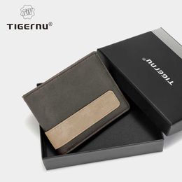 Wallets Tigernu 2022 Fashion Short Wallet For Men RFID Men Thin Leather Wallet Casual Male Money Purse Business Brown Black Card Holder Z0323