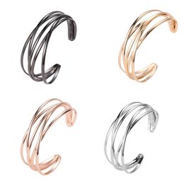 Fashion Women's Multilayer Metal Wires Strings Open Bangle Wide Cross Cuff Bracelet Women Statement Trendy Jewelry Indian Bangle