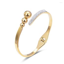 Bangle Fashion Three Colours Smooth Stainless Steel Ball Half Crystal Bracelets For Woman Love Wedding Gift Jewellery Wholesale