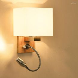 Wall Lamps Modern Wooden With Glass Lampshade For Bedside Living Room Light Home Decor Sconce Lighting Fixtures