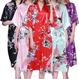 Women's Sleepwear Peacock Robes Femme Satin Robe Bride Elegant Sexy Lace Women Dressing Gown Bathrobe Kimono Silk Bath Sleep Lounge