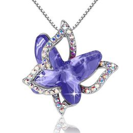 Luxury Fashion Butterfly Crystal Necklace For Women Colorful Zircon Animal Women's Jewelry Personality Girls Gifts