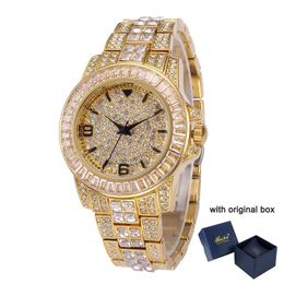 Wristwatches Bling Iced Out Watches For Men Luxury Diamond Mens Quartz Watch 18K Gold Stainless Steel Male Clock Pave CZ Hip Hop