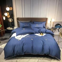 Bedding Sets 2023 Long-staple Cotton Four-piece Bed Sheet Star And Moon Pattern Plain Light Luxury Models Can Customise Blue