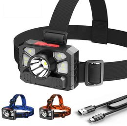 USB Rechargeable Headlamp Powerful Mini Led COB Headlight waterproof 4 Lighting mode Head Lamp Mining Lights for Running Hiking Camping Equipment