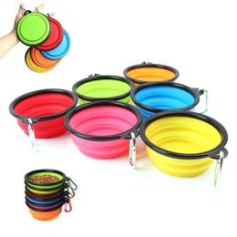 Pet Dog Bowls Folding Portable Dog Food Container Silicone Pet Bowl Puppy Collapsible Bowls Pet Feeding Bowls with Climbing Buckle dh57