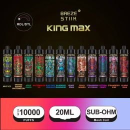 100% Original Breze Stiik Kingmax 10000 Puffs 20ml Pods 0 1% With Rechargeable 850mah Rechargable Battery10k Disposable Vape Pen Pod Ecigs