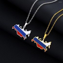 Pendant Necklaces Stainless Steel Russian Map Necklace For Women Collar Federation Flag Chain Jewelry Bijoux Femme