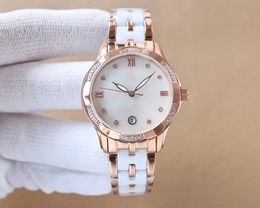 Mulher de quartzo importado de relógio de pulso feminino com tira de cheiro de cerâmica de luxo de diamantes