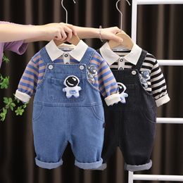 Clothing Sets 2023 Fashion Spring Autumn Boys and Girls Suit 2Pcs Stripe Shirt Rompers Children Clothes Astronaut decoration 1 4 years 230322