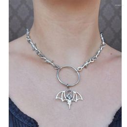Pendant Necklaces Punk Exaggerate Silver Colour Thorns Chain Short For Women Trendy Hip Hop Circles Geometric Jewellery Necklace