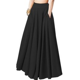 summer New Women's Solid Color Maxi Dress Long Skirt Pleated Skirt Elastic Waist casual fashion red black red color dresses evveryday clothing 3XL
