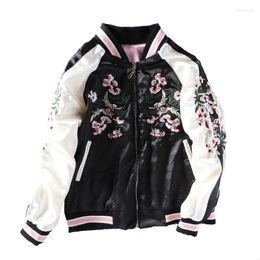 Women's Jackets Spring Autumn Smooth Women Cherry Blossom Cerasus Flowers Embroidered Two Sided Wear Yokosuka Baseball Coats