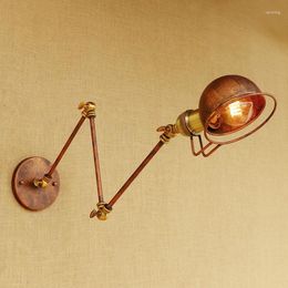 Wall Lamp Edison Light Bulb Long Swing Arm Sconce Loft American Country Retro Industry Vintage Iron 110-220V Lamps