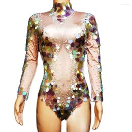 Stage Wear Sparkling Women Long Sleeve Modern Dance Bodysuits Sexy Sequin Tight Leotard Jumpsuits Birthday Celebrate Evening Prom Costumes