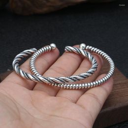 Bangle 2023 Adjustable Real 925 Sterling Thai Silver Weave Twist Opening Bracelet Men Women Jewelry