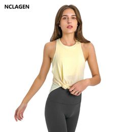 Camisoles Tanks NCLAGEN 2 In 1 Women Yoga V Top Loose Tank Plus Size 2022 New Workout Cloes Gym Running Breaable Sports Bra Fitness Smo Z0322