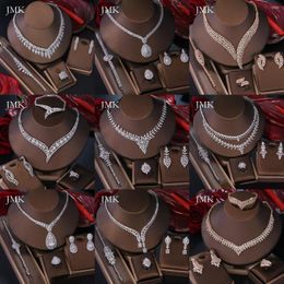 Necklace Earrings Set JMK Luxury Dubai Bridal 4pcs Women Saudi Wedding Silver Gold Plated Jewellery Birthday Party Gift Dropship Wholesale