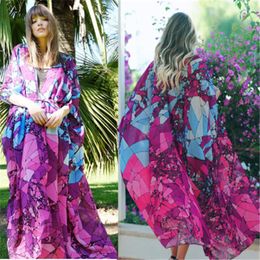 Women's Jackets Women Summer Boho Beach Cover Up Coats Fashion Baggy Long Sleeve Marbling Print Cardigan Lady Kimono Chiffon Coat Clothes