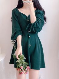 Casual Dresses A Line Chic Women Fashion Korea Japan Style Design Cute Sweet Little Back Party Mini Button Vintage 9310 230322