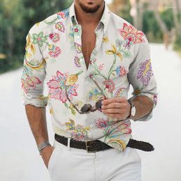 Men's Casual Shirts Spring/Summer Slim Shirt Lapel Fashion Simple Long Sleeve Floral Digital Printing Travel Wear