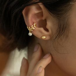 Backs Earrings Gold Silver Colour Leaves Clip For Women Creative Pearl Pendant Ear Cuff Non-Piercing Trend Jewellery Gift