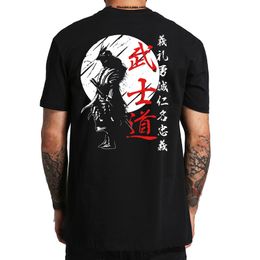 Men's T-Shirts Japan Samurai Spirit T Shirts Japanese Style Back Print EU Size 100% Cotton Tops T-shirt Bushido Male Gifts Tee 230323