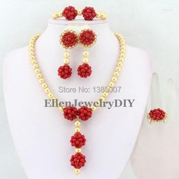 Necklace Earrings Set Simple And Fashion African Coral Jewelry Beads Nigerian Wedding TL1744