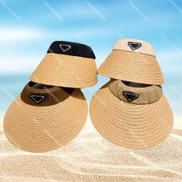 Summer Ladies Designer Visors Caps Triangle Icon Beach Hats Straw Empty Top Caps Sunshade Topless Hat