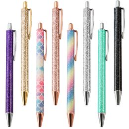 Stainless Steel Ballpoint Pen Click Retractable Bright Color Gllittering Vinyl Wrap Smooth Body Nice Wedding Stationery Gifts Pens For Lady Girls
