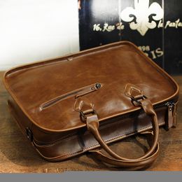 Briefcases Xiaop Crazy Horse PU Leather Briefcase handbag Men Vintage 13inch Big Laptop Backpack Fashion Brown Messenger Shoulder Bag Man 230323