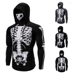 Men's T Shirts Brand Personality Sports Long Sleeve Skeleton Skull Print T-shirt Quick Dry Clothes European And American Sizes XXL