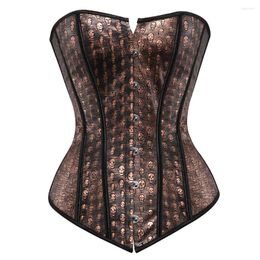 Bustiers & Corsets Goth Top Steampunk Skull Print Ovebust Corset Women Sexy Faux Leather Lingerie Corselet Pirate Costume Brown