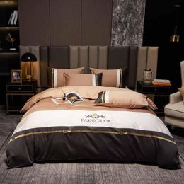 Bedding Sets 2023 60 Long Velvet Embroidery Striped Colour Matching Four-piece Set Of Pure Cotton Luxury Can Be Customised Beige White