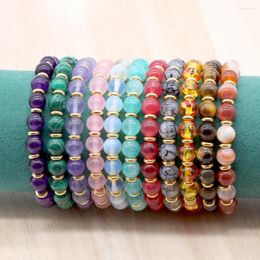 Strand 16 Colors Handmade Gemstone Beaded Stretch Bracelets 8MM Natural Stone Spheres And Gold Accessory Elastic Gift GB016