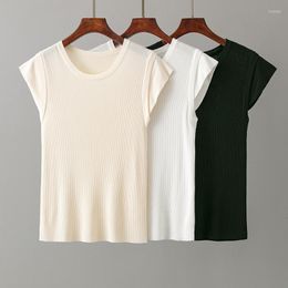 Women's Tanks Knitwear Women's 2023 Spring Ice Silk Round Neck T-shirt Bottoming Shirt Thin Fashion Sleeve Undershirt Top