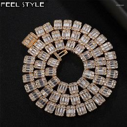 Chains Hip Hop 9MM Zirconia Necklace Geometric Iced Out Square Baguette Box Buckle Cluste CZ For Men Chokers Jewellery