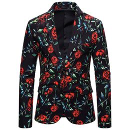 Men's Suits & Blazers Blazer Spring Men Fashion Rose Print Style Clothing Suit Casual Flowers Male Jacket Coat Mens