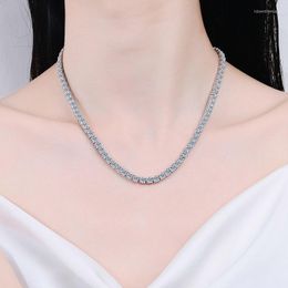 Chains HTOTOH S925 Sterling Silver 4mm Moissanite Necklace Engagement Pendant Gemstone Women Fine Jewelry