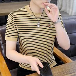 Men's T-Shirts Summer Fashion Striped T Shirts Men Clothing Slim Fit Short Sleeve Casual Business Tee Shirt Homme Knitted Tops