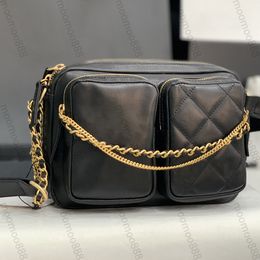 10A Mirror Quality Designer Small Camera Case Bag Women Real Leather Calfskin Quilted Purse Black Handbag Crossbody Shoulder Strap Box
