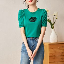 319 2023 Runway Summer Brand SAme Style Sweater Short Sleeve Crew Neck Pullover Fashion Clothes White Black Green Beads High Quality Womens weilanzhi12