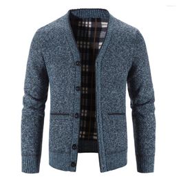 Men's Sweaters Trendy Autumn Sweater Coat Cardigan Long Sleeves Plush Plaid Lining Jacket Men