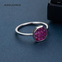 Cluster Rings AINUOSHI Princess Cut Ruby Ring Real Natural Genuine Gemstone 0.67 Ct Women's 18K White Gold Engagement Jewellery Gifts