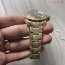 Men's gold diamond watches stainless steel diamond strap blue dial high quality life waterproof automatic mechanical watch